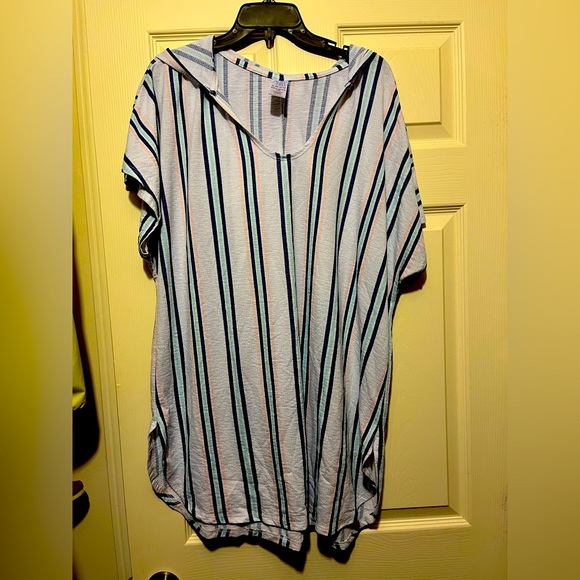Time and Tru Oversized Poncho Size XL Striped Short Sleeve - Picture 1 of 6